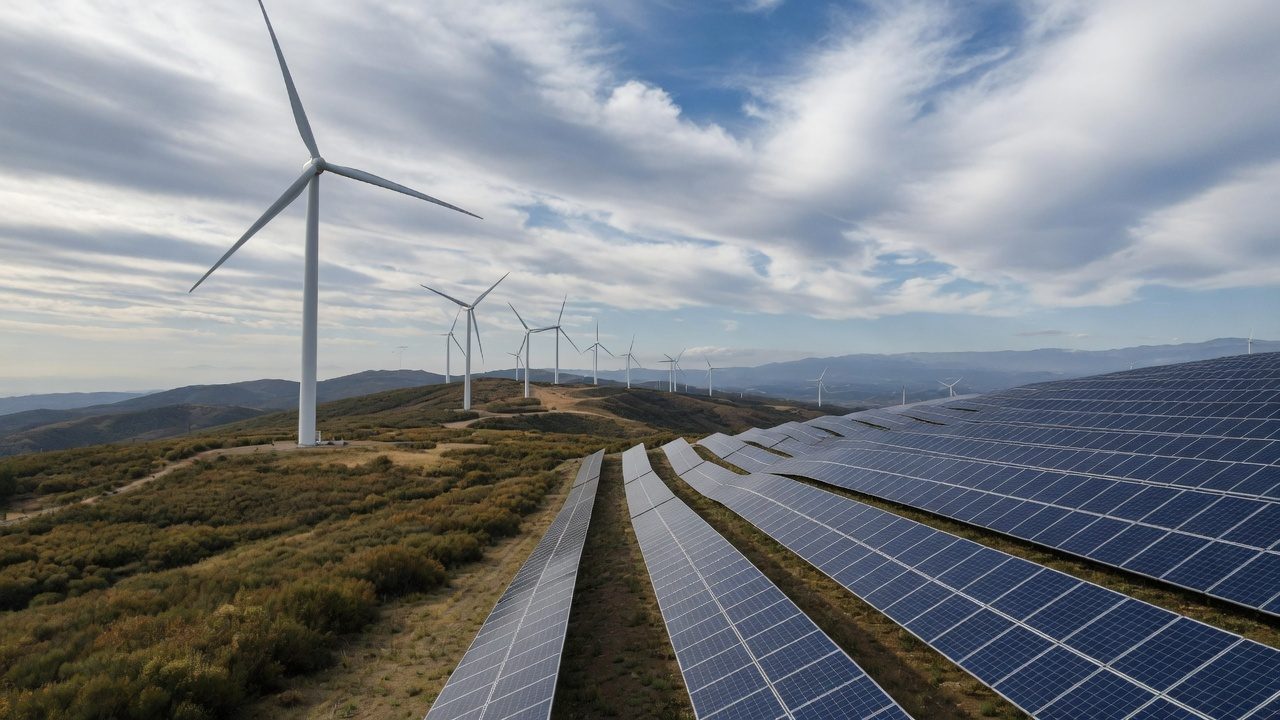 Solar and wind generation across a hillside